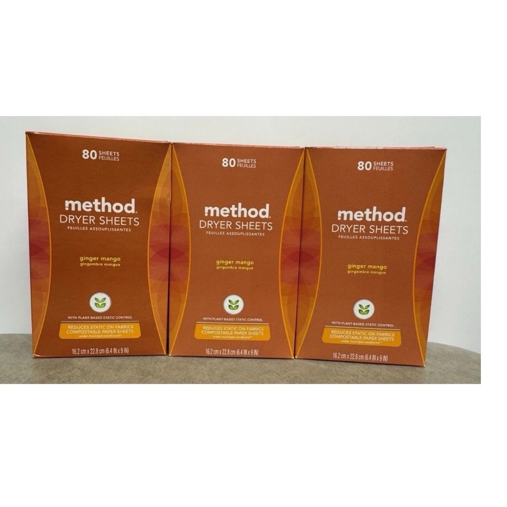 2x Boxes Method Paper Dryer Sheets Ginger Mango 80 Sheets NEW Discontinued